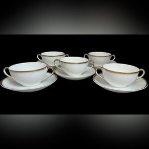 Rare! Antique Set of 5 Bonair Noritake Nippon Double Handled Tea Cup & Saucers